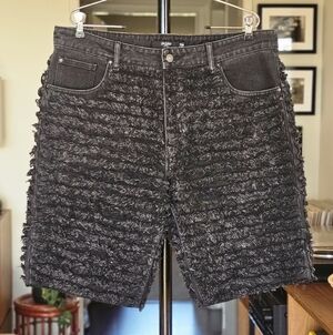 Jaded London Mens Black Shredded Cotton Denim Shorts